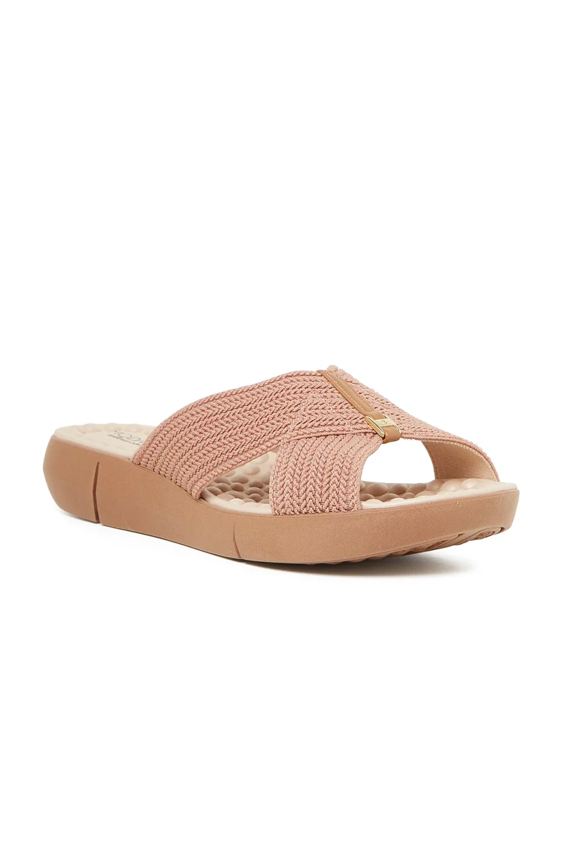 MODARE MODARE Flat Sandals for Ladies – NUDE Sandals with Slip On | Comfortable PU Upper & TPR Sole