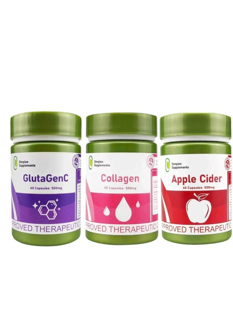 Simplee Supplements - View Supplement Pack - Apple Juice - Glutagen C-Collagen 500 mg (60 Capsules) - Image 1