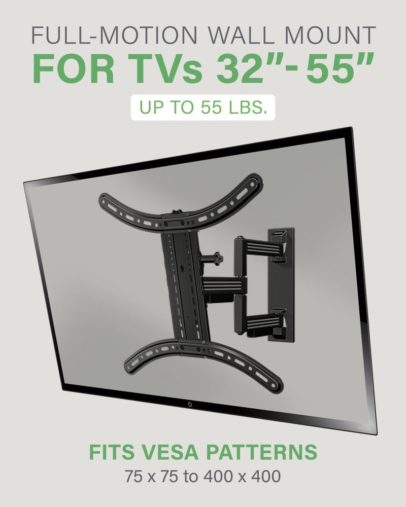 SANUS Full Motion TV Mount - Single Stud 32 to 55 inch TV Wall Mount Tilts, Extends & Swivels - Easy DIY Install Includes All Hardware & Post Install Leveling - Great for Corners - Image 2