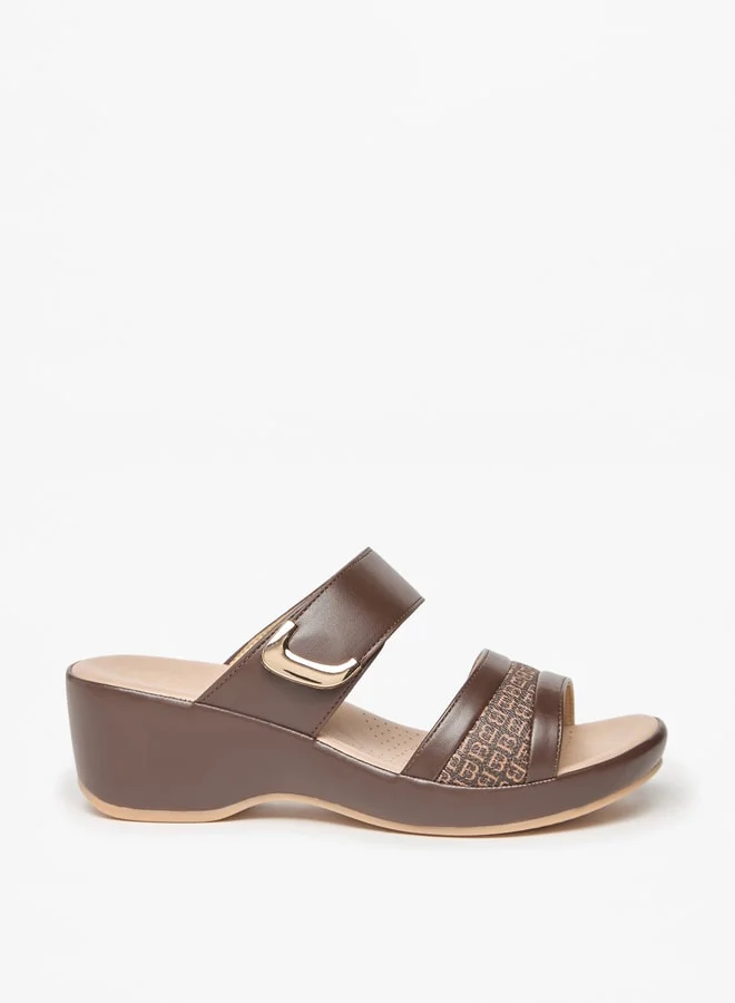 Flora Bella By Shoexpress Womens Monogram Print Slip-On Sandals With Platform Heels