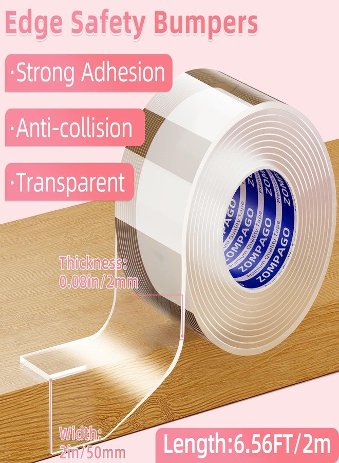 ZOMPAGO Clear Soft Corner Protectors for Furniture Strip, 2in (W) x 6.56FT(L),Sharp Edge & Table Bumper,Window Edge,Wall Protector,Soft Corner Guards Safe for Proof,Table Corner Protectors in Family - Image 2