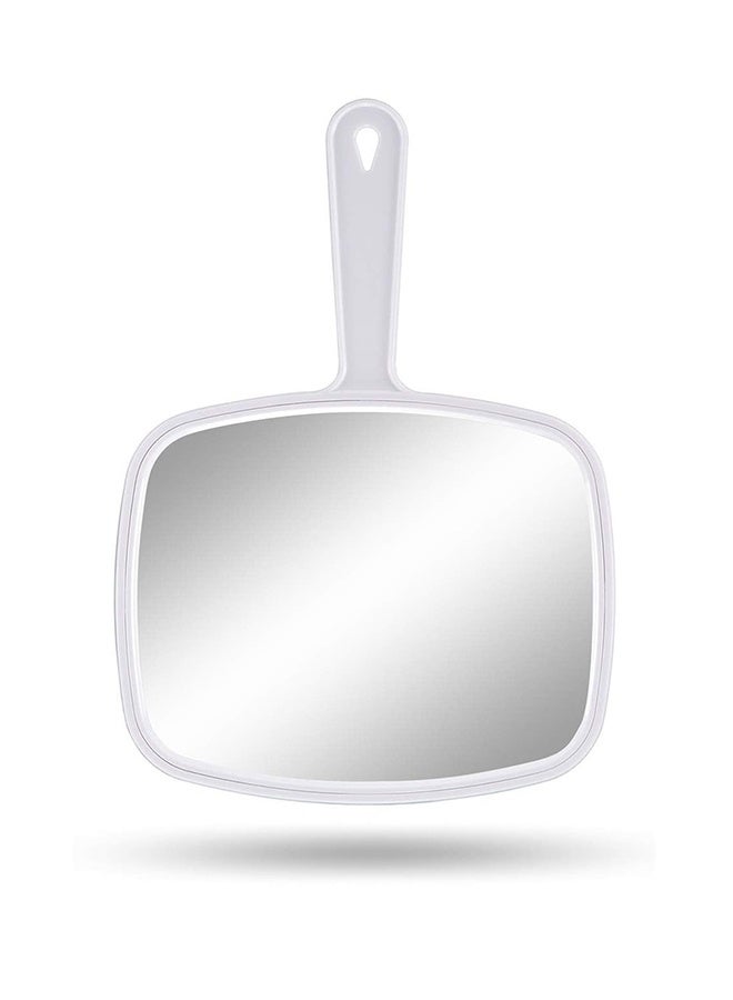 مرآة يدويّة، مرآة ماكياج يدوية بمقبض للحلاقة، وماكياج، والحمّام، والشعر، ومناسبة للسفر، مرآة يدويّة كبيرة، مرآة يدوية للاستخدام المنزلي أو صالونات التجميل أو السفر (مربعة بيضاء) - Image 1