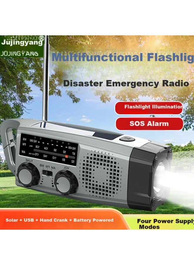 Jujingyang Emergency Preparedness Rescue Disaster Radio Flashlight High-brightness Led Hand Crank Solar Charging Sos Outdoor Lighting - Image 1