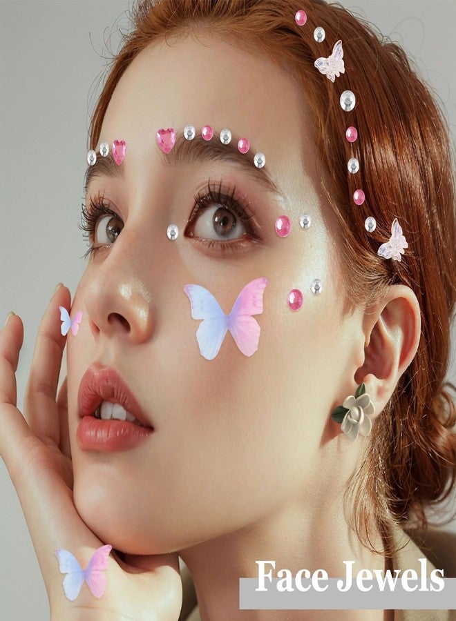 IncreDecor 6 Sheets Self Adhesive Rhinestones Face Gems Butterfly Face Gem Stickers Heart Rhinestone Hair Jewels Festival Accessories for Women - Image 3