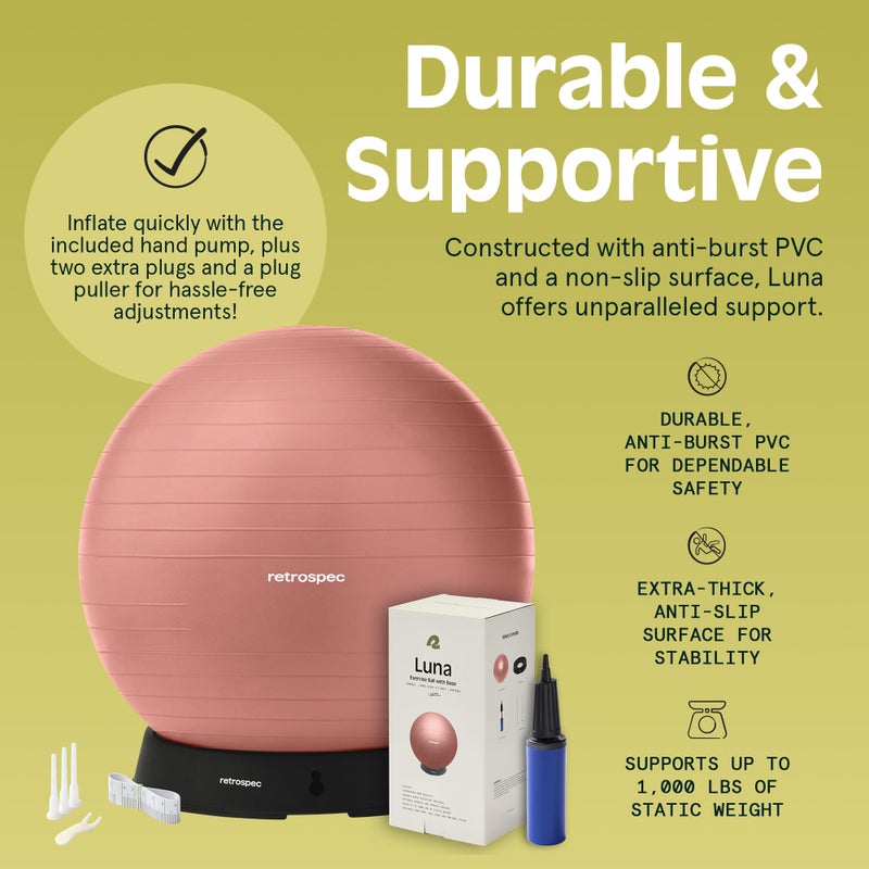 Retrospec Luna Exercise Ball with Pump - Anti-Burst Fitness Equipment for Yoga, Core Training & Stability - Home Gym Swiss Ball for Office & Pregnancy - Image 3