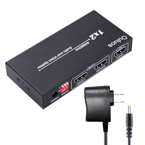 Ouluoa HDMI Splitter 1 in 2 Out 4K@60Hz - HDCP 2.2 HDR10 Support | 18Gbps HDMI 2.0, EDID Management | Compatible with Roku, Fire TV, PS4, Xbox, 4K TV, Blu-Ray Player - Image 1