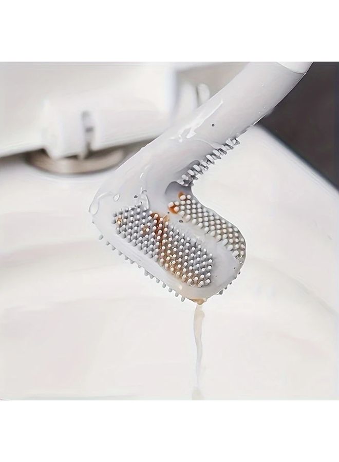 Green Flexible Silicone Toilet Brush With Long Handle 360 Rotation Wall Mounted - Image 2