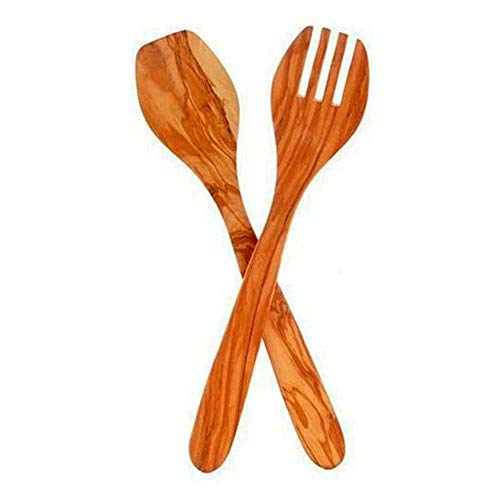 Eddingtons Eddington Italian Olive Wood Salad Server, Handcrafted in Europe, 2-Piece Set, 13-Inches - Image 1