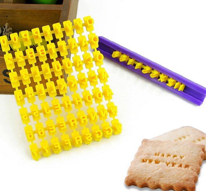 KOOTIPS Alphabet Number and Letter Cookie Biscuit Stamp Embosser Cutter Fondant DIY Tool - Set of 72 Pieces - Image 1