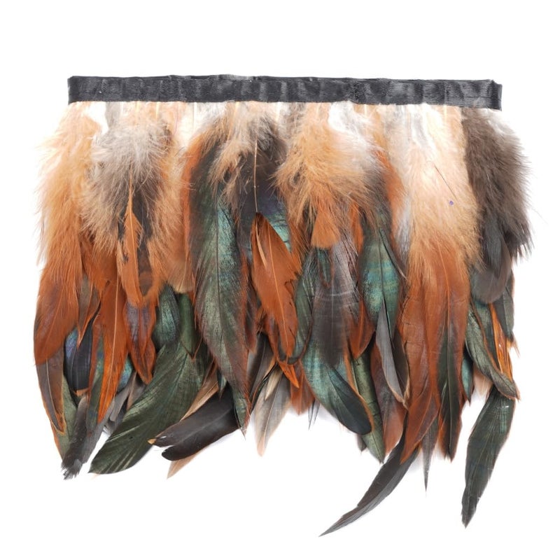 Shekyeon 2yards Rooster Feather Fringe Trim for Costume Decoration Natural