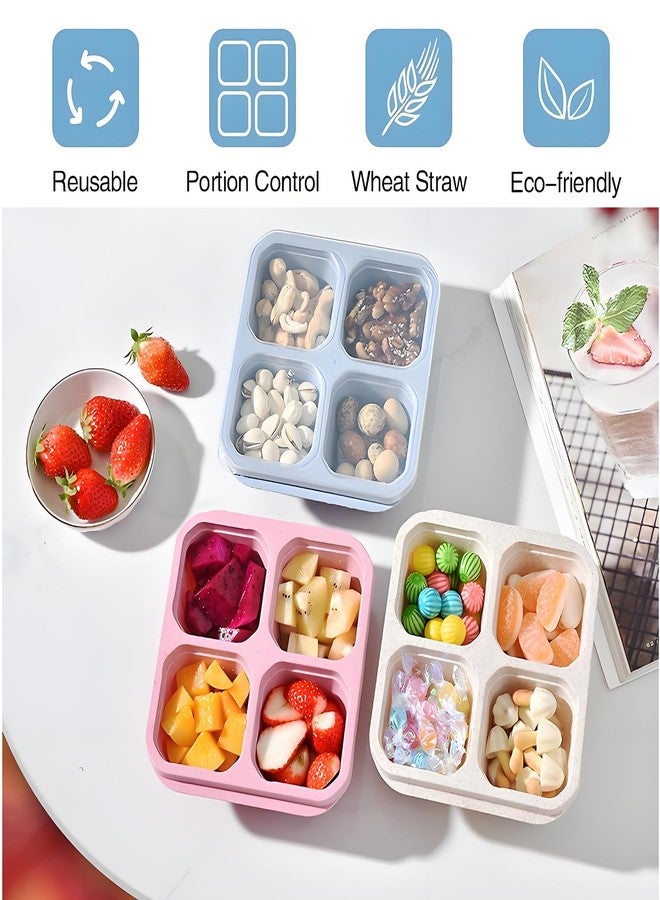 Emptycolor 3 Pack 4 Compartment Lunch Snack Containers with Lids, Meal Prep Bento Snack Boxes, BPA Free, Reusable Food Storage Lunchable Containers for People Work Travel - Image 3