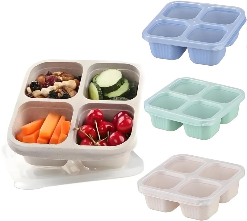 Emptycolor 3 Pack 4 Compartment Lunch Snack Containers with Lids, Meal Prep Bento Snack Boxes, BPA Free, Reusable Food Storage Lunchable Containers for People Work Travel - Image 1