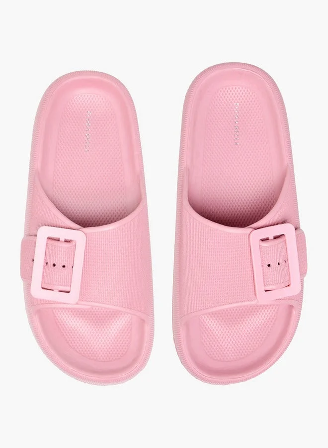 Flora Bella By Shoexpress PINK Buckle Accent Slides  | Best Price UAE