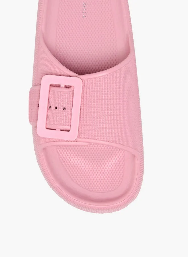 Flora Bella By Shoexpress PINK Buckle Accent Slides  | Best Price UAE