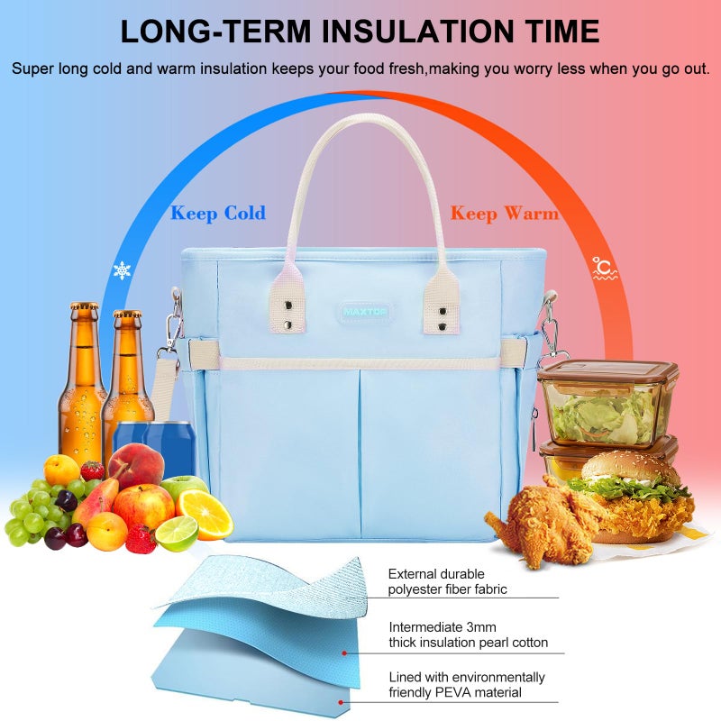 MAXTOP Lunch Bag Women for Work Insulated Thermal Lunch Box with Wide-Open Pocket Reusable Leakproof Cooler Bags with Removable Shoulder Strap for Teacher Nurse Office Picnic Travel Blue - Image 3