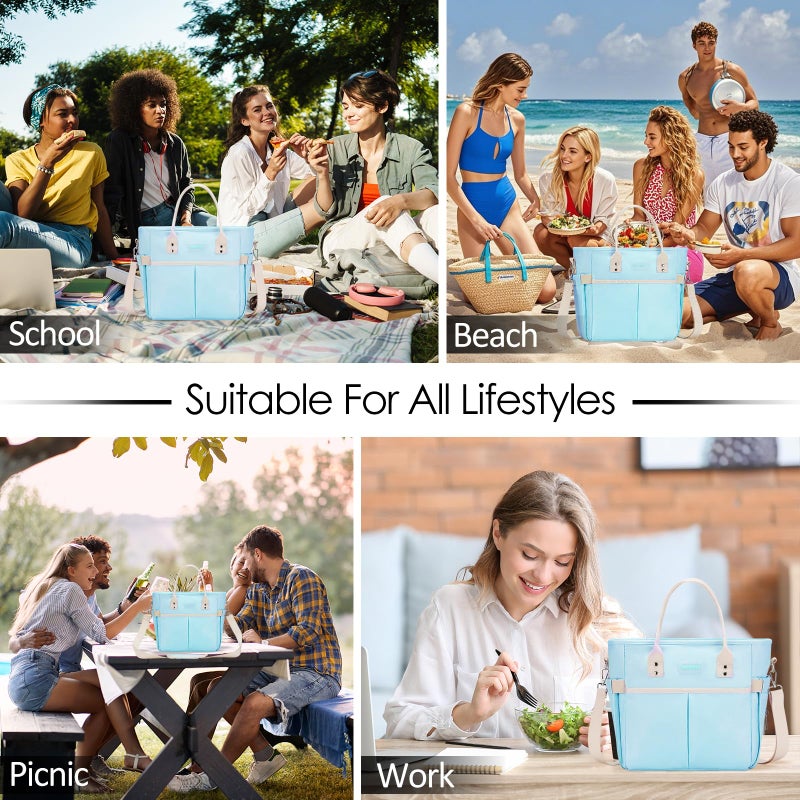 MAXTOP Lunch Bag Women for Work Insulated Thermal Lunch Box with Wide-Open Pocket Reusable Leakproof Cooler Bags with Removable Shoulder Strap for Teacher Nurse Office Picnic Travel Blue - Image 2