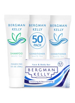 BERGMAN KELLY BERGMAN KELLY Rectangular Hotel Soap Bars Shampoo  Conditioner 3Piece Set 05 oz each 150 pc White Tea Delight Guests wRevitalizing  Refreshing Mini Travel Toiletries  Bulk Amenities 