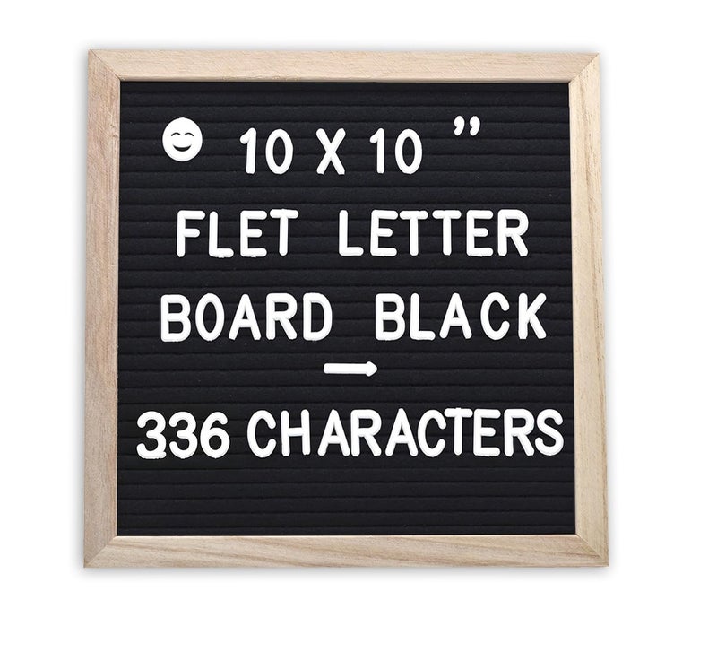 INTOMYTH Felt Letter Board with 336 Letters Numbers & Symbols, First Day of School Board, 10x10 Inches, Changeable Message Board with Wooden Frame Wall Mount Hook (Black) - Image 1