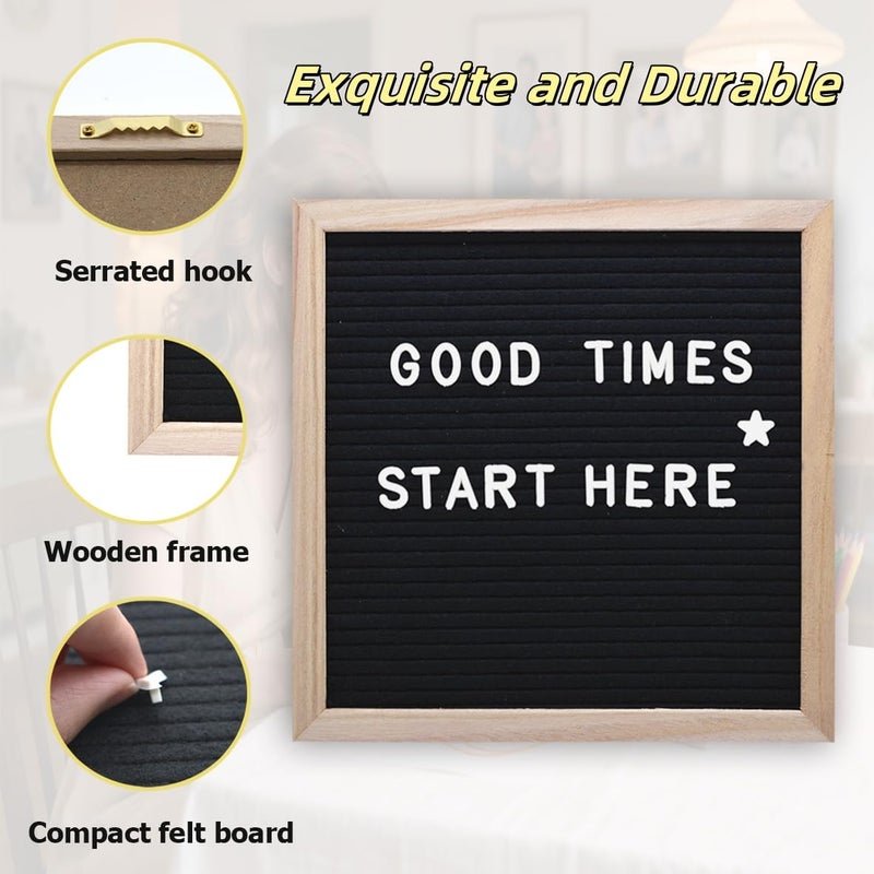 INTOMYTH Felt Letter Board with 336 Letters Numbers & Symbols, First Day of School Board, 10x10 Inches, Changeable Message Board with Wooden Frame Wall Mount Hook (Black) - Image 4