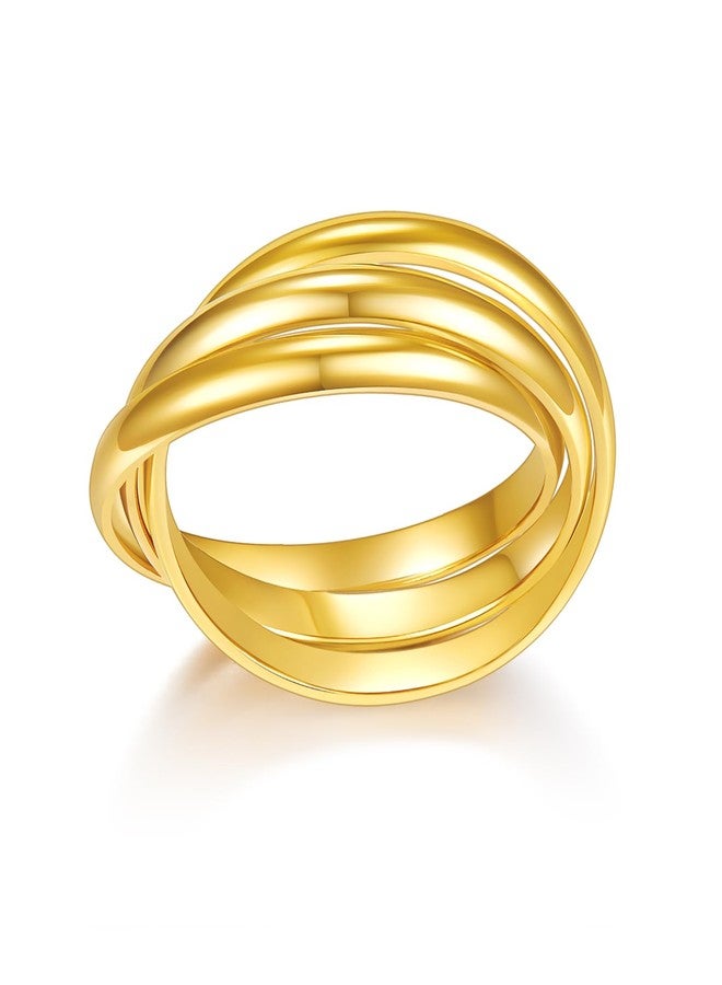 BORUO 925 Sterling Silver Ring, 14K Gold Plated Fidget Anxiety Ring, Triple Row Rolling Interlocking Stacking High Polish Band for Women, Men| Each Band Width 1.8mm 3mm Size 4-12, Metal, No Gemstone - Image 1