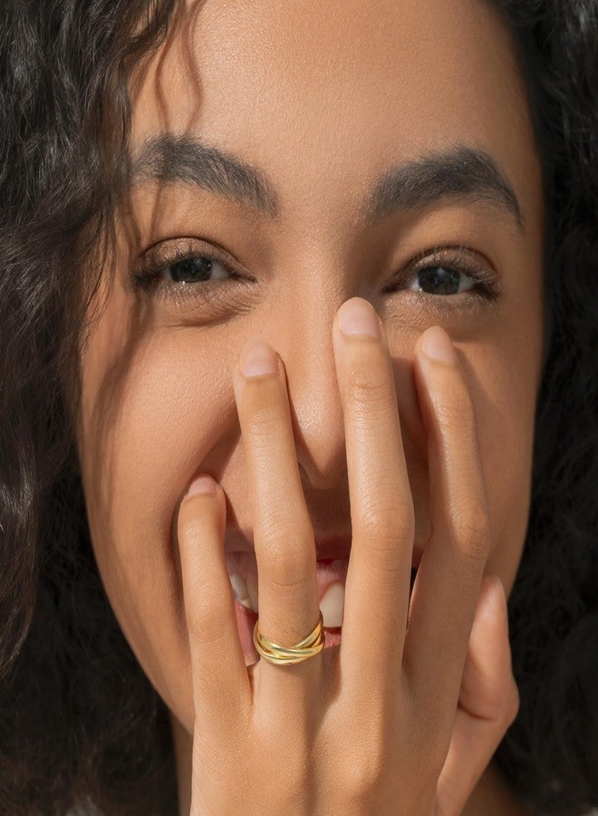 BORUO 925 Sterling Silver Ring, 14K Gold Plated Fidget Anxiety Ring, Triple Row Rolling Interlocking Stacking High Polish Band for Women, Men| Each Band Width 1.8mm 3mm Size 4-12, Metal, No Gemstone - Image 2