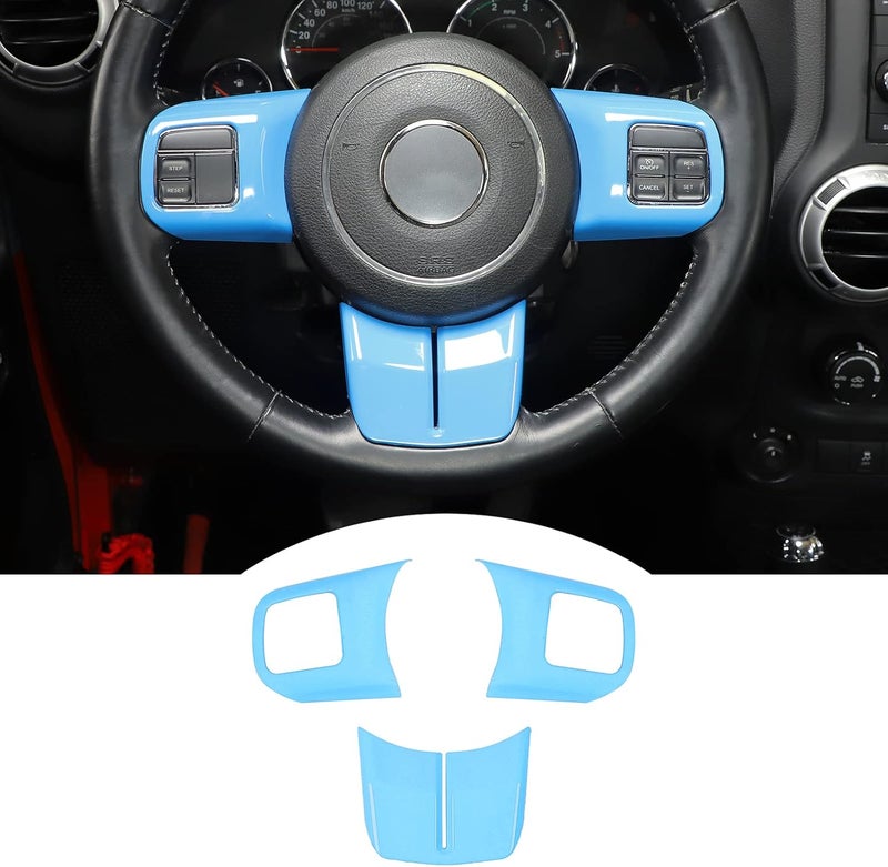 JeCar Interior Steering Wheel Decoration Trim Kits For Jeep Wrangler 2011-2017 JK & Unlimited/Patriot Compass 2011-2016 & Grand Cherokee 2011-2013, Light Blue - Image 1
