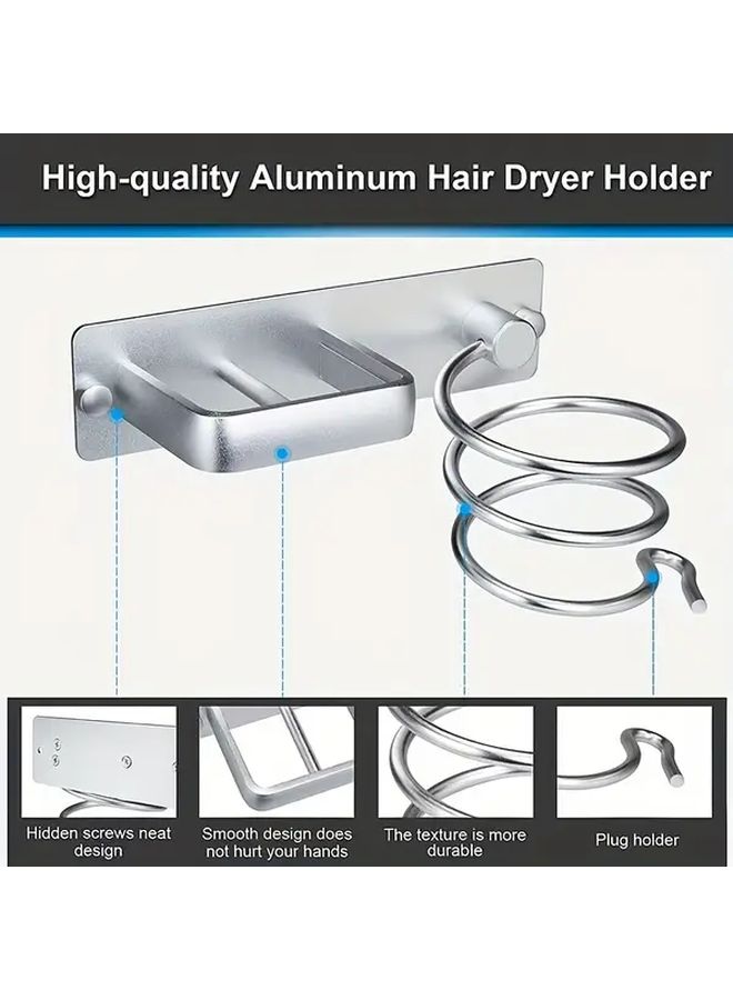Aluminum Wall Mount Hair Dryer Rack Organizer Bracket Silvery - Image 1