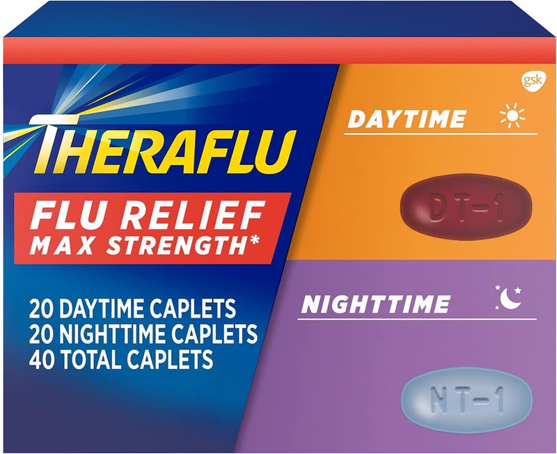 Theraflu Max Strength Flu Symptom Relief 20 Caplets Plus Max Strength Nighttime Flu Medicine for Flu Symptom Relief 20 Caplets Combo Pack - Image 1