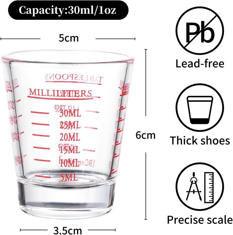 BCnmviku Shot Glasses Measuring cup Espresso Shot Glass Liquid Heavy Wine 2 Pack 26-Incremental Measurement 1oz, 6 Tsp, 2 Tbs, 30ml (2 pack-red) - Image 4