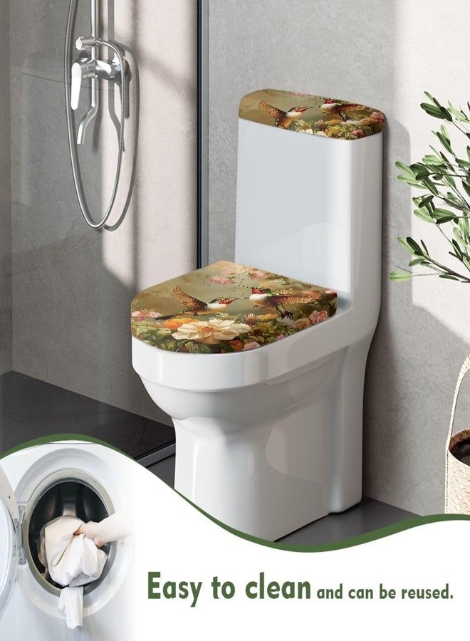 GLENLCWE Floral Hummingbird Toilet Seat Covers Set 2 Pcs Flower Bird Toilet Lid and Tank Lid Covers for Bathroom Set Round Oval Warm Seat Covers - Image 4