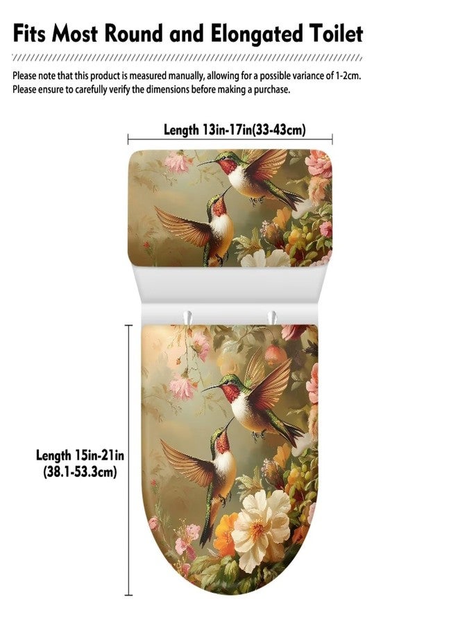GLENLCWE Floral Hummingbird Toilet Seat Covers Set 2 Pcs Flower Bird Toilet Lid and Tank Lid Covers for Bathroom Set Round Oval Warm Seat Covers - Image 5
