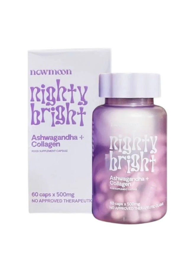 New Moon Nighty Bright Ashwagandha + Collagen 60 Caps x 500mg For Skin Brightening & Stress Relief