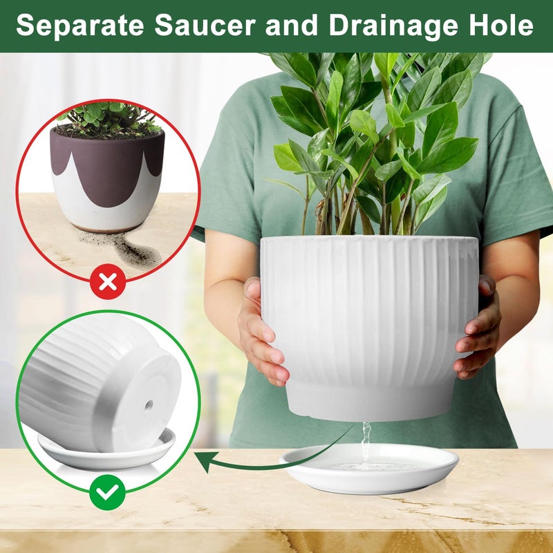 Yufda 8 Inch Plant Pot  Ceramic Planter With Drainage And Saucer  Ceramic Pots For Plants  Indoor Plant Pots Ceramic Flower Pots(Pure White  Plants Not Included) - Image 3