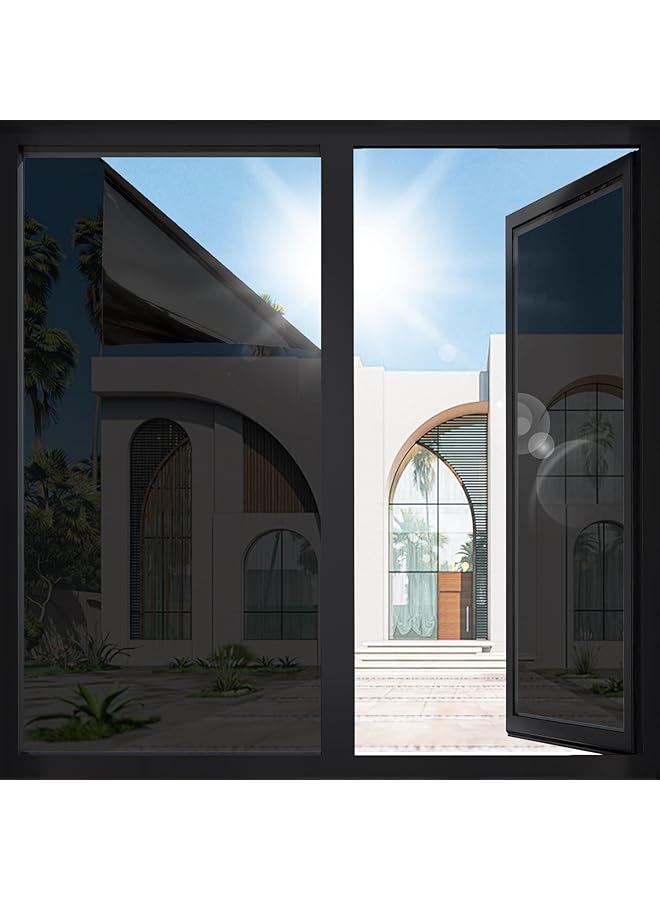 erorex One Way Window Privacy Film Day Window Sun Shade Non Adhesive Heat Control Anti Uv Reflective For Home Car Office 90X200 Cm Magic Black