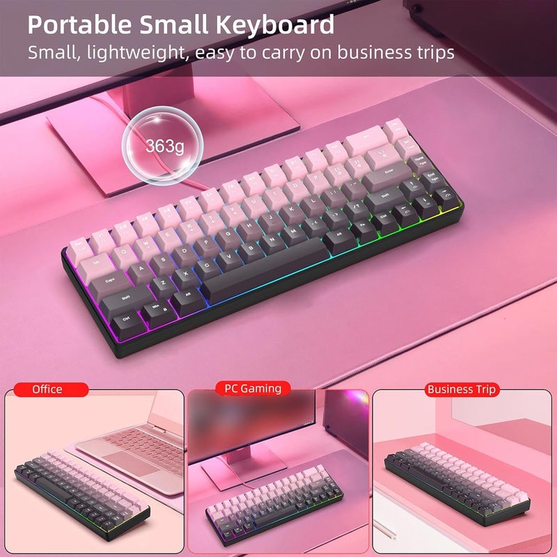 68 Key RGB Gaming Keyboard for PC, Computer Laptop with 18 Lighting Modes TypeC Wired Connection ABS Keycaps 10M Keystrokes (Gradient Pink) - Image 5
