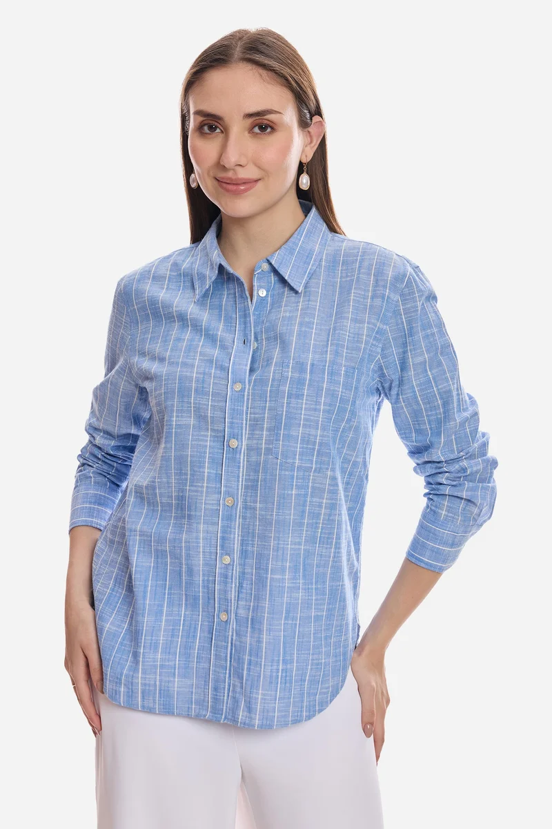 Virgio Stripes Cotton Relaxed Button-Down Shirt for Women