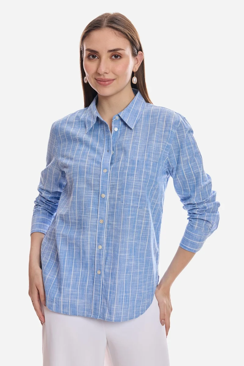 Virgio Stripes Cotton Relaxed Button-Down Shirt for Women
