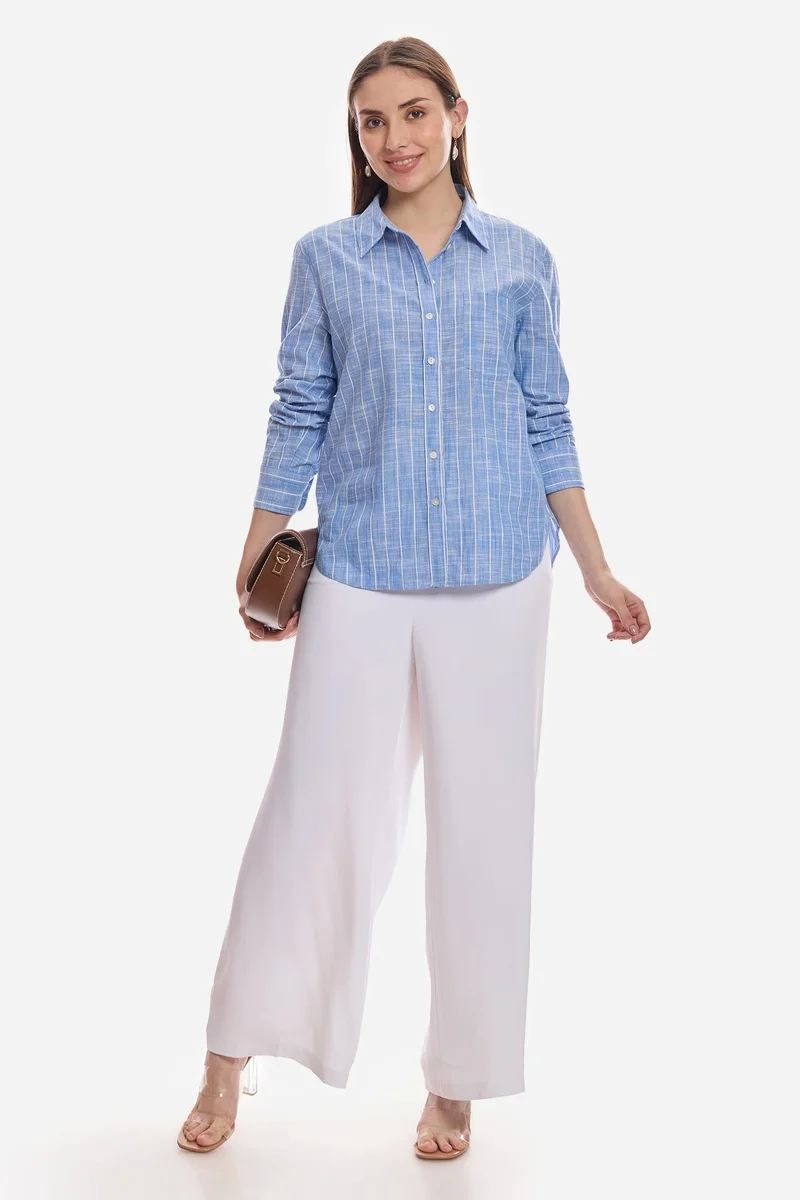 Virgio Stripes Cotton Relaxed Button-Down Shirt for Women