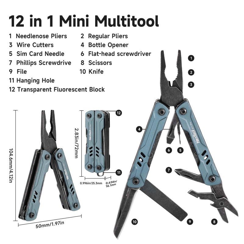 NexTool Mini Sailor S11 Pro Keychain Multitool - Compact 12-in-1 EDC Multi Tool with Upgraded Materials, Lightweight Pocket Tool for Camping, Hiking, DIY & Gifts - Image 2
