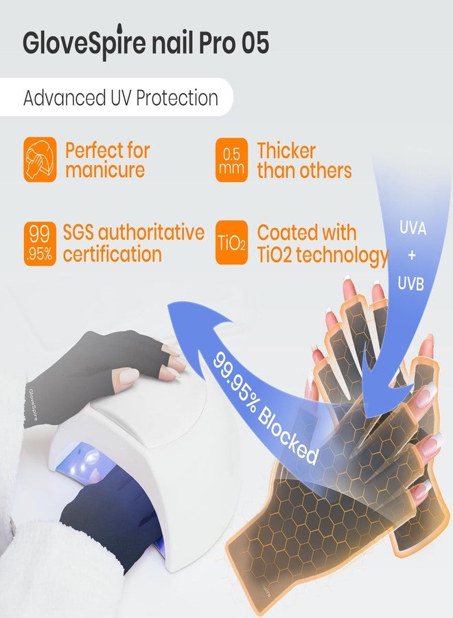 قفازات GloveSpire الواقية من الأشعة فوق البنفسجية لطلاء الأظافر الجل، قفازات سميكة للحماية من الأشعة فوق البنفسجية بدرجة UPF50+، قفازات بدون أصابع لأظافر النساء مضادة للأشعة فوق البنفسجية (أسود - مقاس واحد يناسب معظم الأحجام) - Image 2