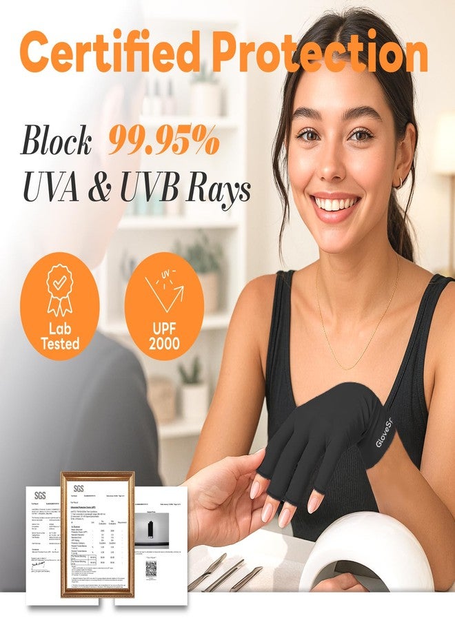 قفازات GloveSpire الواقية من الأشعة فوق البنفسجية لطلاء الأظافر الجل، قفازات سميكة للحماية من الأشعة فوق البنفسجية بدرجة UPF50+، قفازات بدون أصابع لأظافر النساء مضادة للأشعة فوق البنفسجية (أسود - مقاس واحد يناسب معظم الأحجام) - Image 4