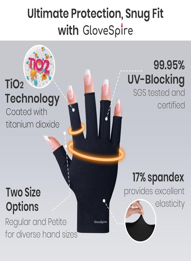 قفازات GloveSpire الواقية من الأشعة فوق البنفسجية لطلاء الأظافر الجل، قفازات سميكة للحماية من الأشعة فوق البنفسجية بدرجة UPF50+، قفازات بدون أصابع لأظافر النساء مضادة للأشعة فوق البنفسجية (أسود - مقاس واحد يناسب معظم الأحجام) - Image 5