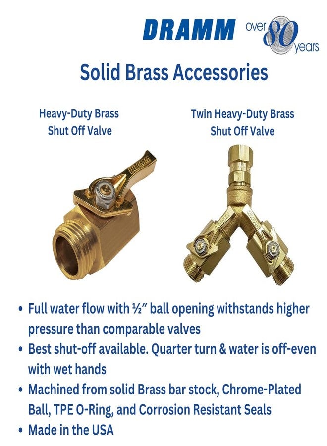 Dramm 35005 Heavy Duty Brass Twin Shut Off Valve - Full Water Flow, Quarter Turn Control, Corrosion-Resistant Seals, Swivel Connector - Solid Brass Garden Hose Adapter, Made in USA - Image 2