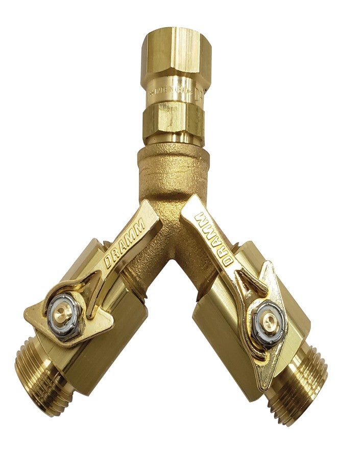Dramm 35005 Heavy Duty Brass Twin Shut Off Valve - Full Water Flow, Quarter Turn Control, Corrosion-Resistant Seals, Swivel Connector - Solid Brass Garden Hose Adapter, Made in USA - Image 1