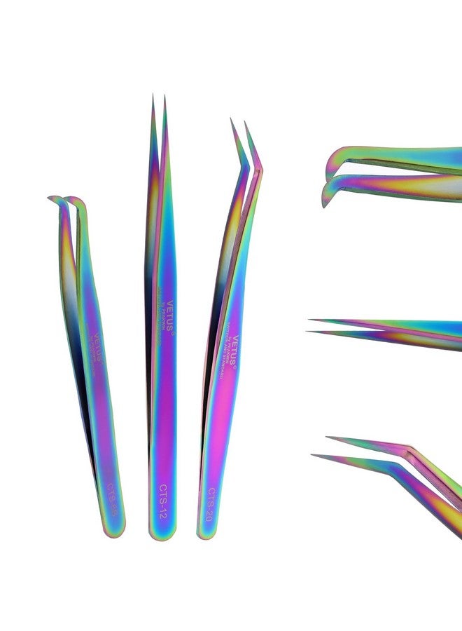 EMEDA 3Pcs Lash Tweezers Set - High Precision Stainless Steel Tweezers For Eyelash Extensions, Straight And Curved Tweezers For Isolation Lash Extensions, Pointy Flat Tweezers For Volume Lashes - Image 1