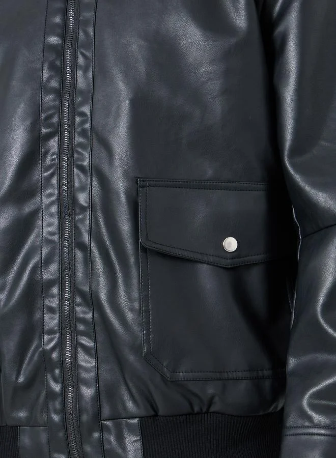 Styli  Styli Men Black Solid Faux Leather Jacket for Men | Best Price UAE