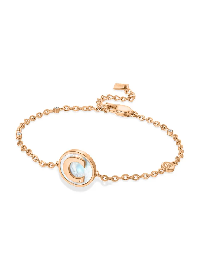 CERRUTI 1881 Circulo Bracelet, Rose Gold with Mother of Pearl and Crystals, Minimalist and Elegant Design for Women