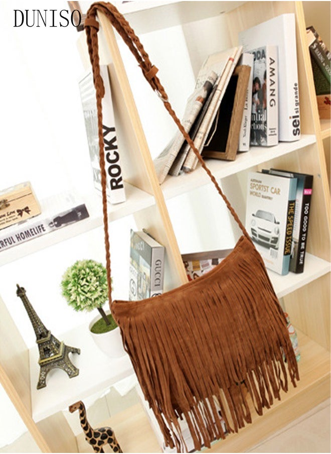 DUNISO - Suede Fringe Tassel Messenger Bag Women Hobo Shoulder Bags Crossbody Handbag Shopping Bag - Image 1