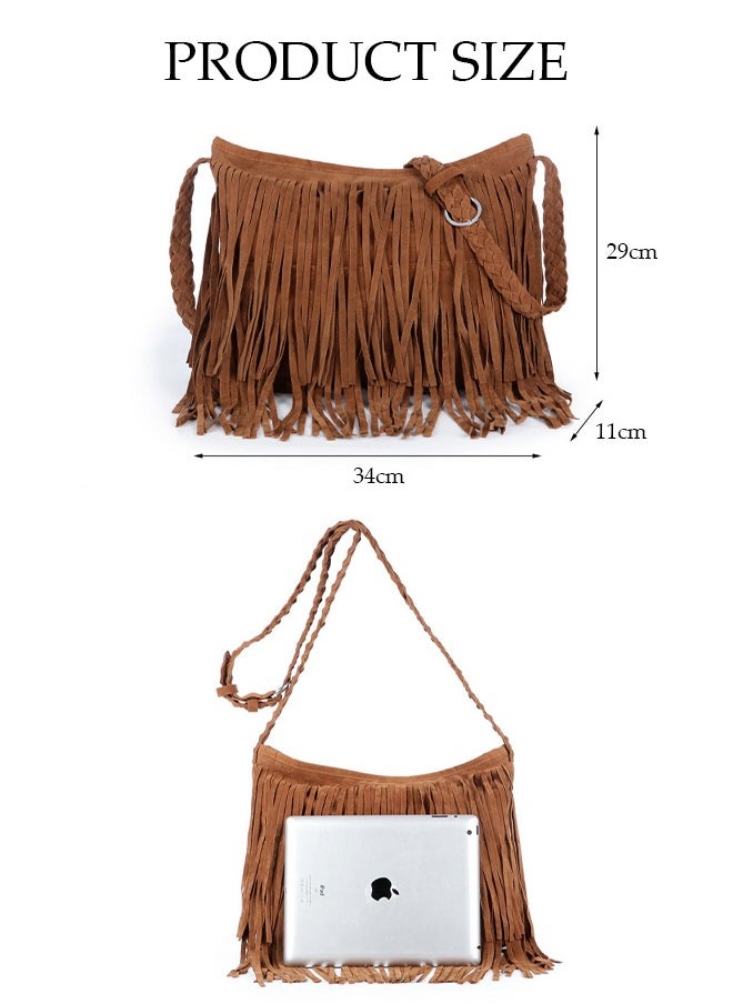 DUNISO - Suede Fringe Tassel Messenger Bag Women Hobo Shoulder Bags Crossbody Handbag Shopping Bag - Image 1
