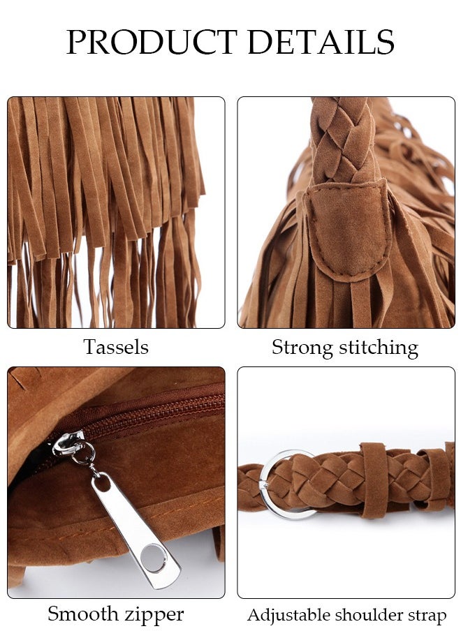 DUNISO - Suede Fringe Tassel Messenger Bag Women Hobo Shoulder Bags Crossbody Handbag Shopping Bag - Image 1